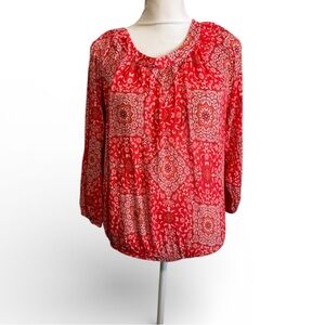 Lila Rose Red Paisley Blouse size S stretch